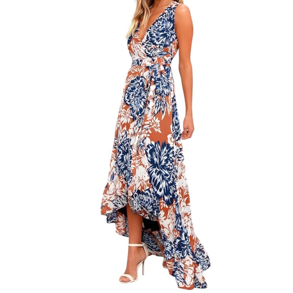 NWT Lulus Desert Trip Floral High-Low‎ Sleeveless Wrap Dress Size XS Feminine